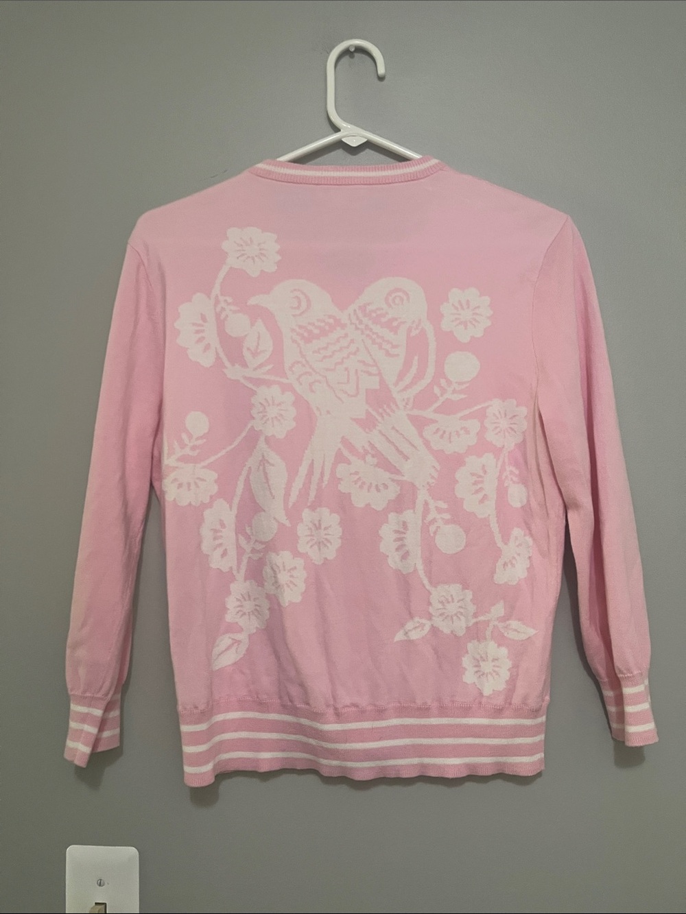 Lilly PulitzerPink Floral Bird Crewneck Cardigan Sweater - Picture 7 of 7